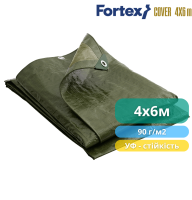 Тент защитный ламинированный, водостойкий Fortex 4 х 6 м, 24 м2, 90 г/м2, зеленый
