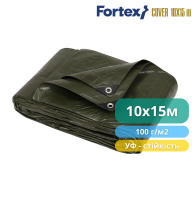 Тент защитный ламинированный, водостойкий Fortex 10 х 15 м, 150 м2, 100 г/м2, зеленый