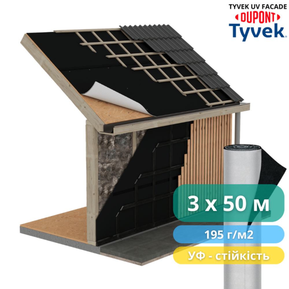 Ветроизоляционная мембрана TYVEK UV FACADE 3 x 50 м, 150 м2 - (изображение5)